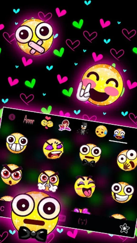 Shiny Neon Hearts Theme for Android - Personalized Keyboard