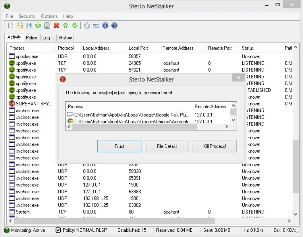 SterJo NetStalker for Windows - Monitor Internet Connections