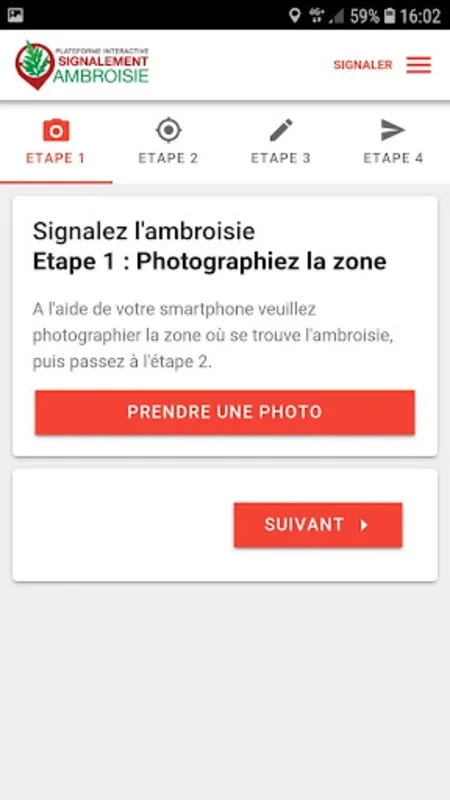 Signalement Ambroisie for Android: Report Ambrosia Sightings