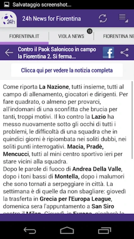 Fiorentina 24h for Android: Your Source for Fiorentina News