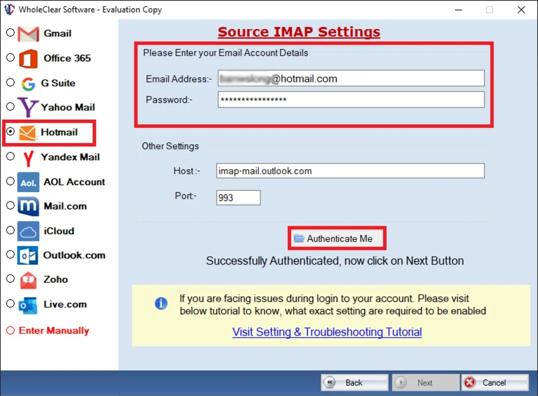 WholeClear Hotmail Backup Software for Windows - Easy Hotmail Account Backup