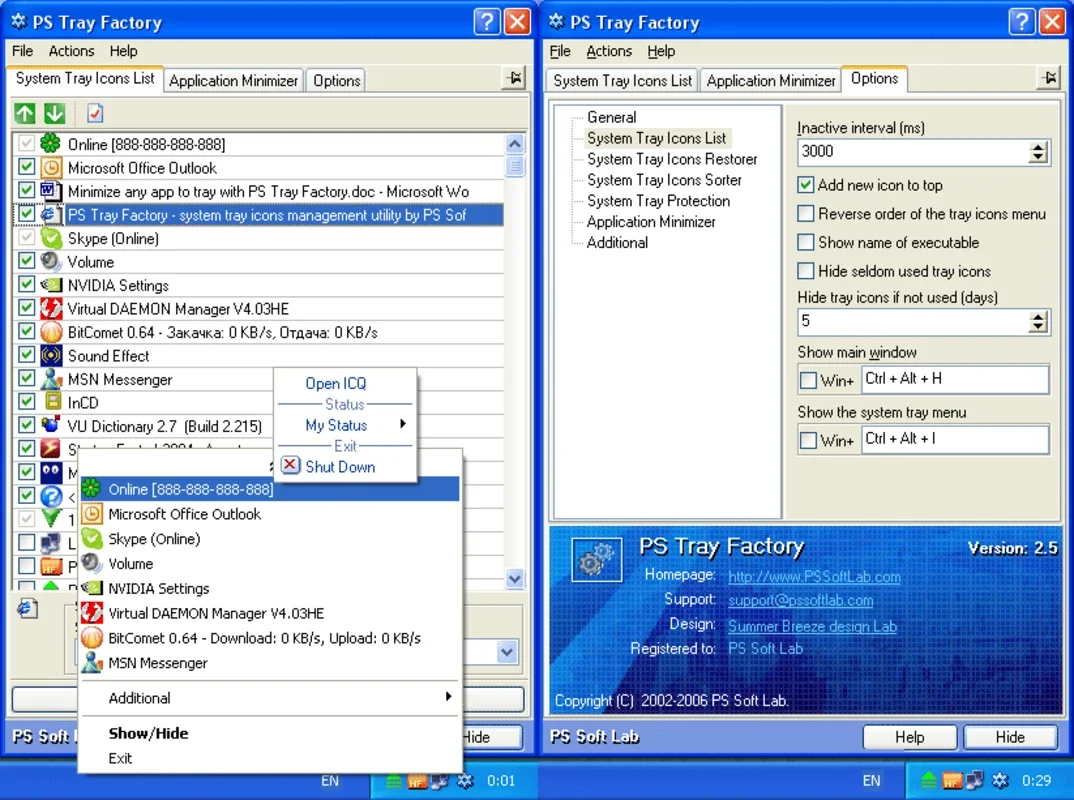 PS Tray Factory for Windows - Manage System Tray Icons