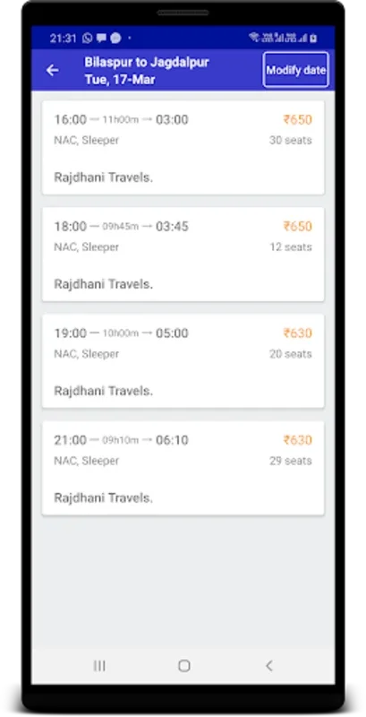 Rajdhani Travels for Android - Seamless Bus Travel