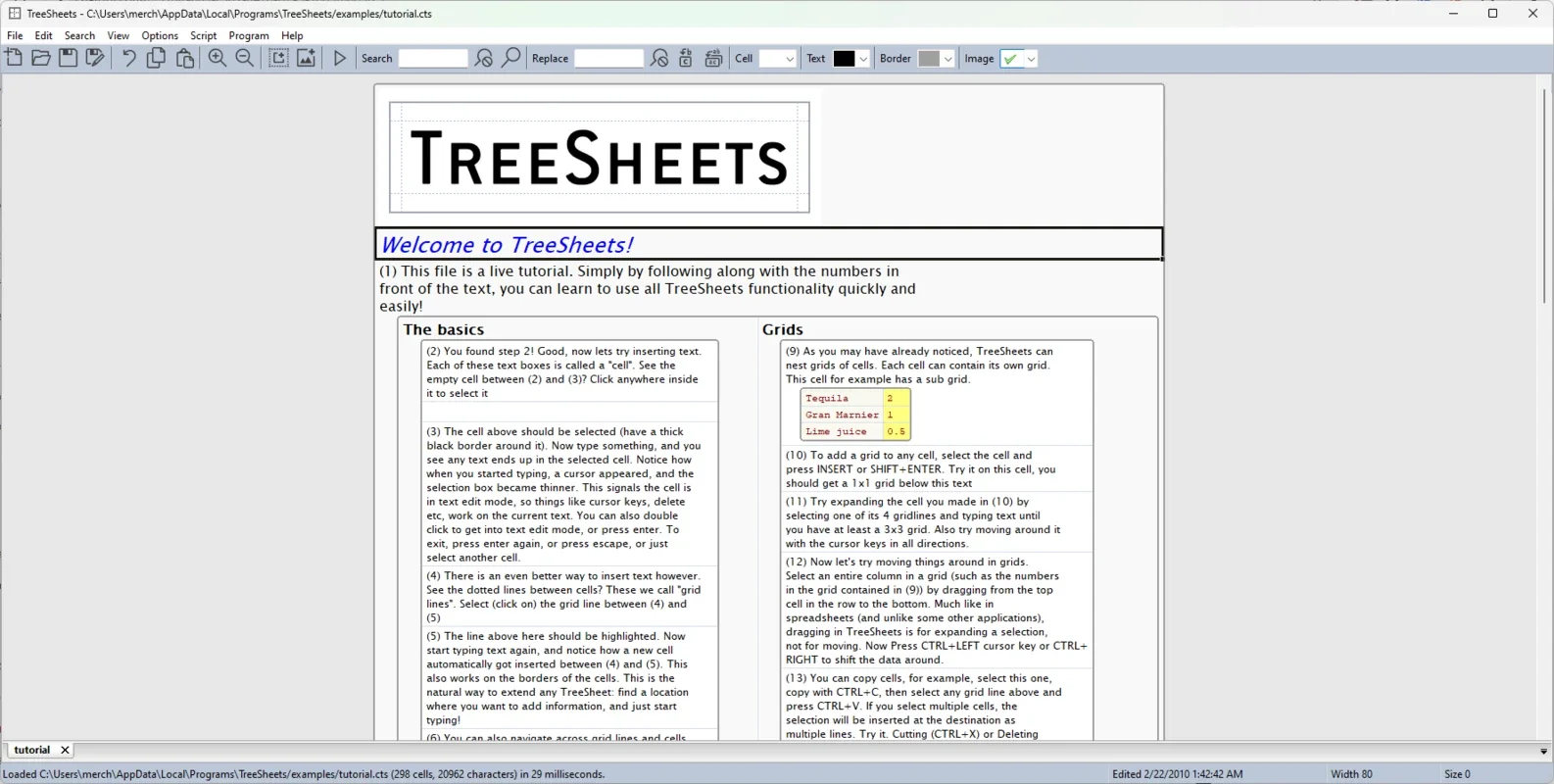 Treesheets for Windows - A Free Data Management Tool