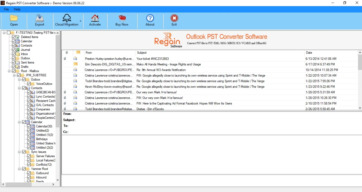 Regain Outlook PST Converter for Windows: Convert PST Files