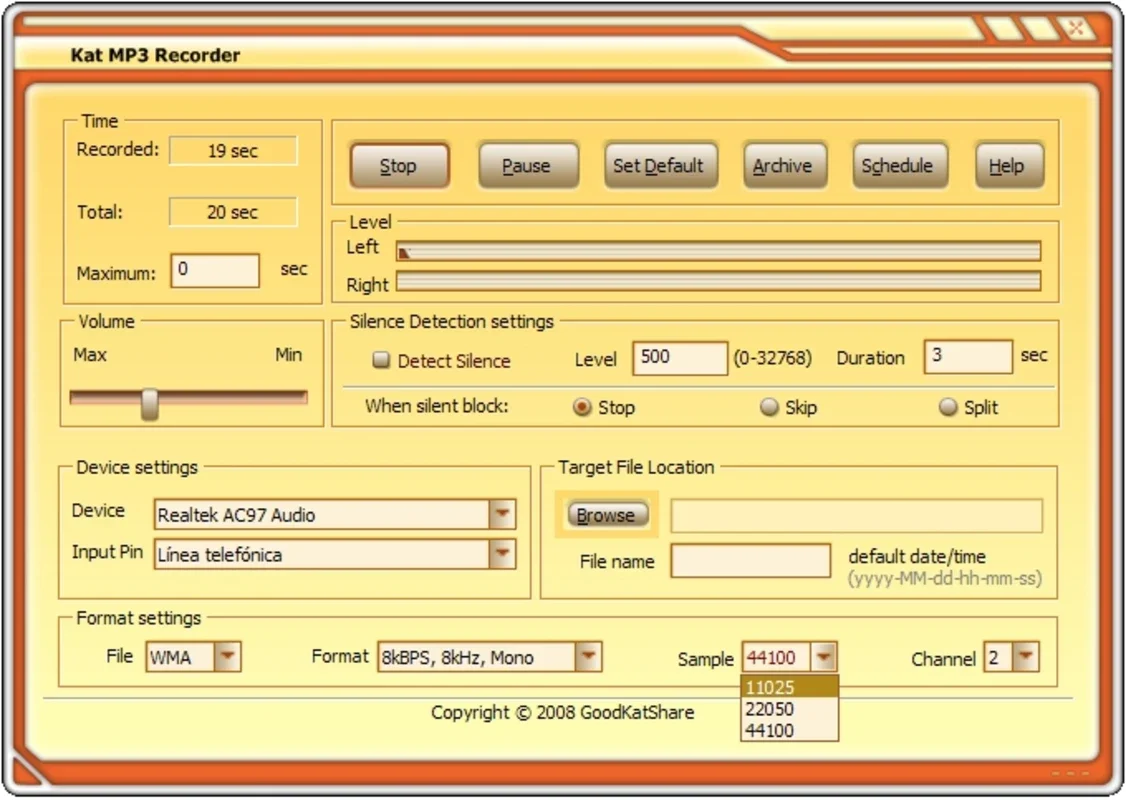 Kat MP3 Recorder for Windows - Free Sound Recording Software