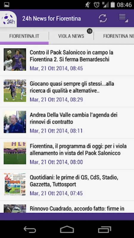 Fiorentina 24h for Android: Your Source for Fiorentina News