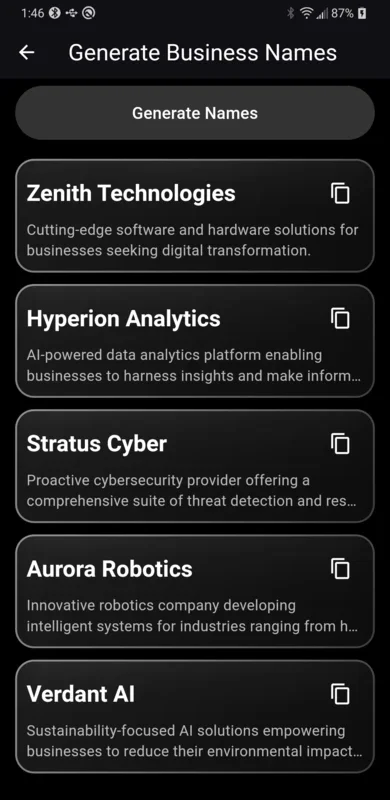 Business Name Generator for Android - AI-Powered Naming Tool