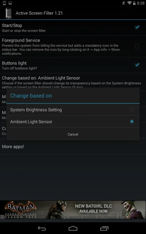 Active Screen Filter for Android - Automatic Brightness Adjustment