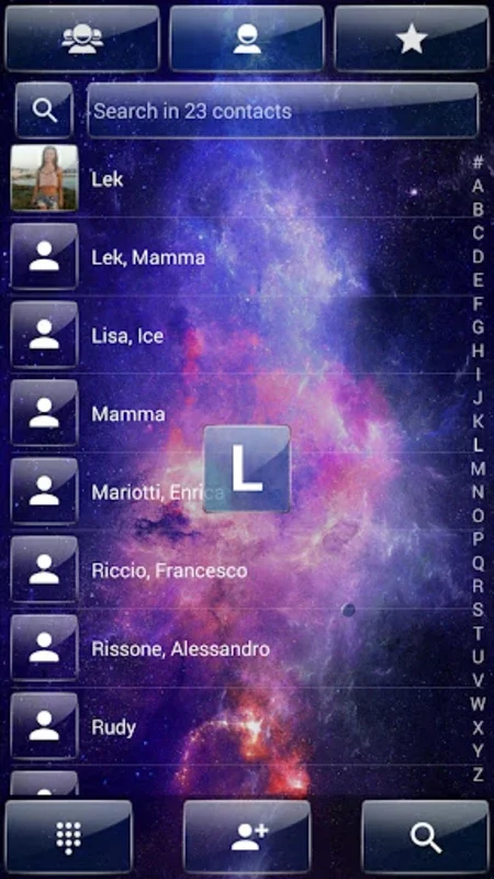 ExDialer Galaxy Glass theme for Android - Cosmic Visual Appeal