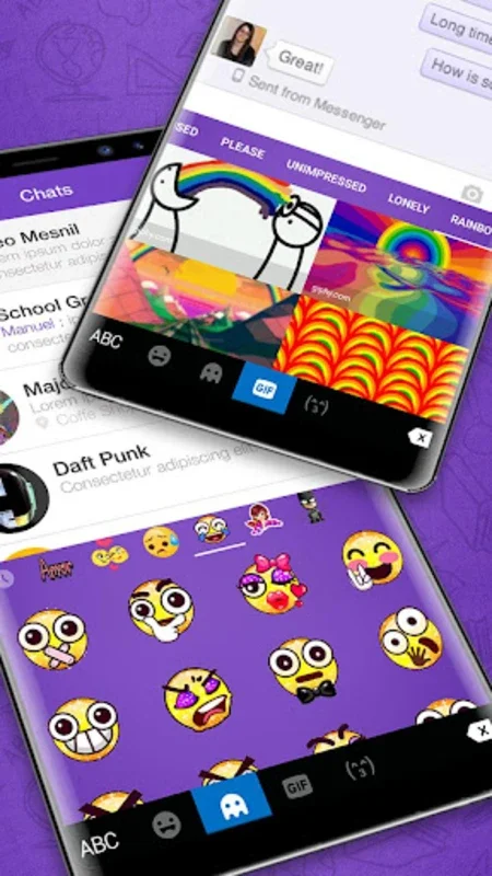 SMS Chat Purple Theme for Android: Customizable Keyboard