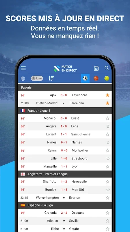 Résultats Foot for Android - Real - Time Sports Coverage