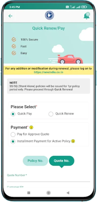 New India Customer for Android - Manage Insurance On-the-Go