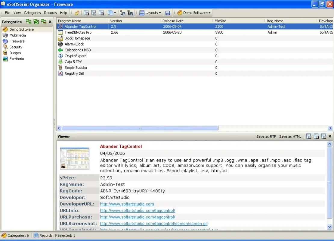 eSoftSerial Organizer for Windows - Organize Your Serials