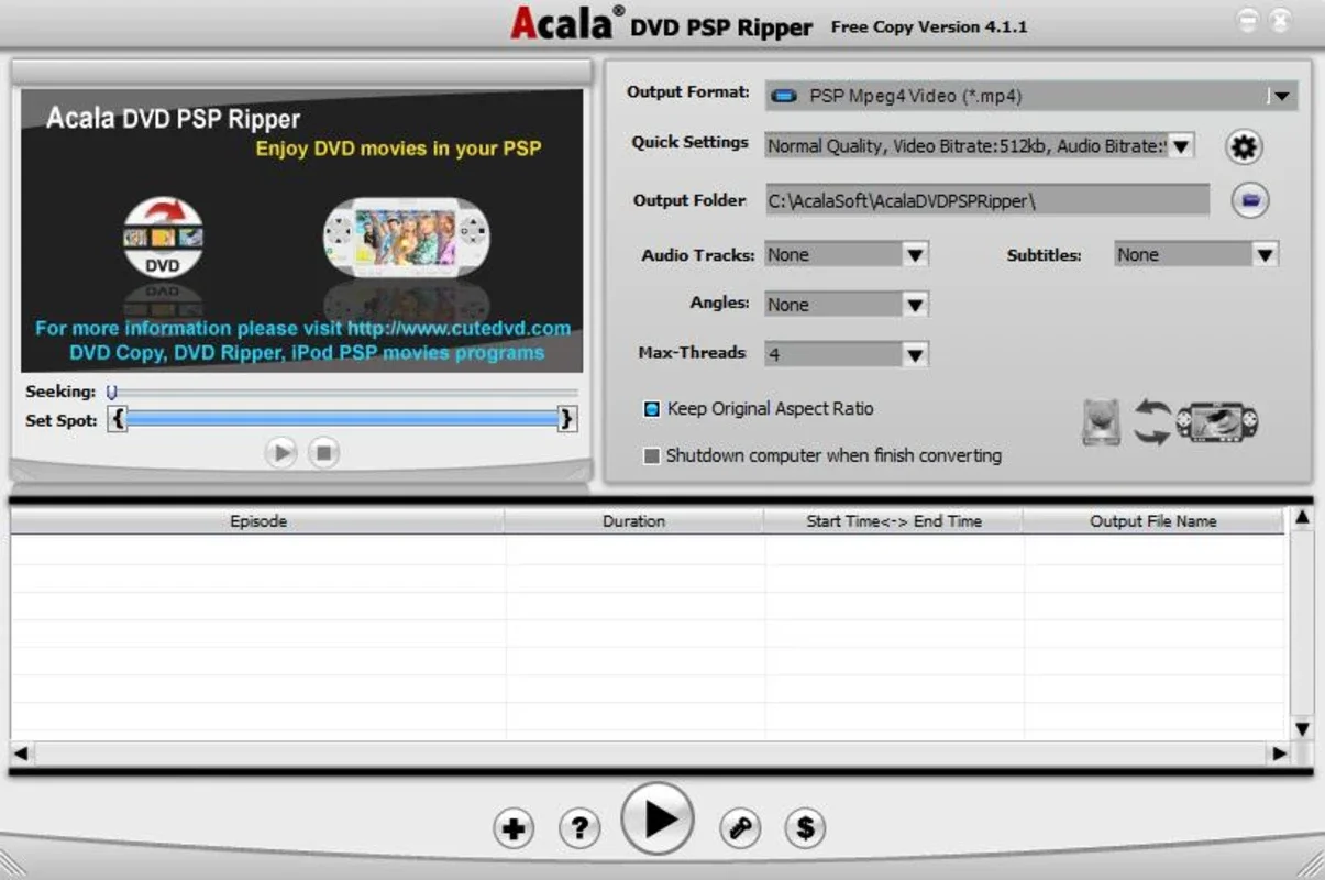 Acala DVD PSP Ripper: Convert DVDs for Your PSP on Windows