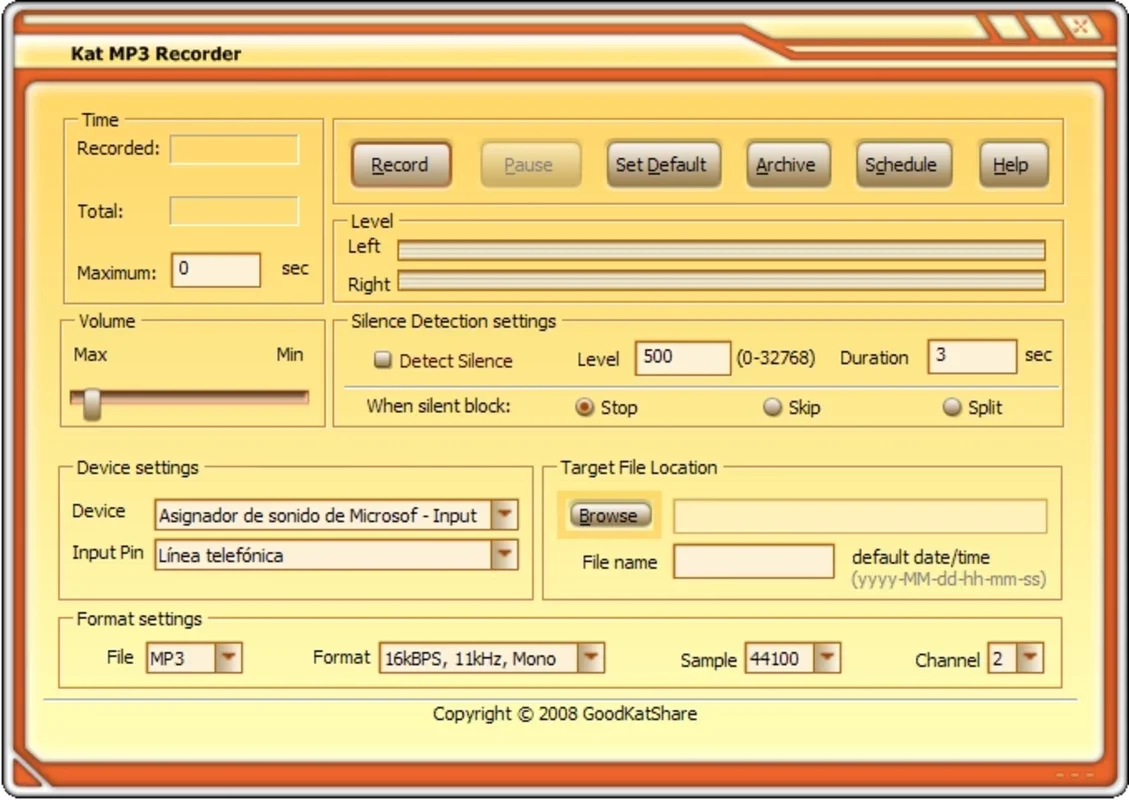 Kat MP3 Recorder for Windows - Free Sound Recording Software