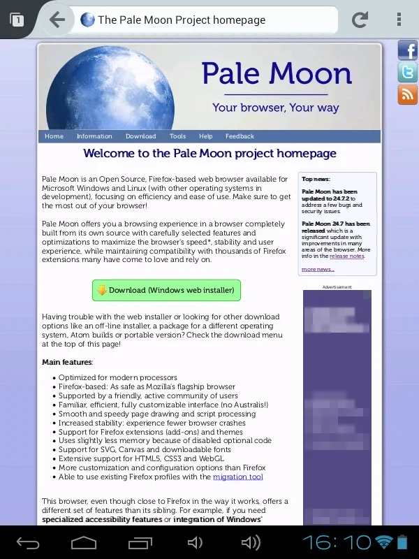 Pale Moon Web Browser for Android: Enhanced Browsing