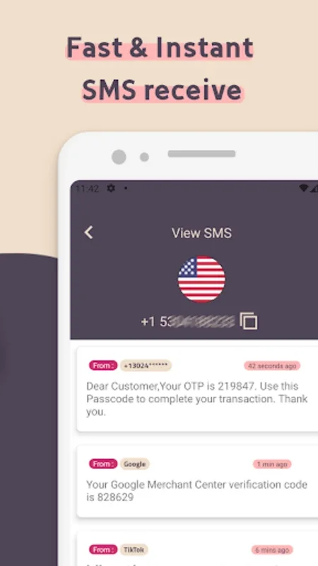 Temp sms - Receive code for Android - Secure SMS Verification