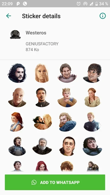 Stickers Game Of Thrones For WhatsApp on Android