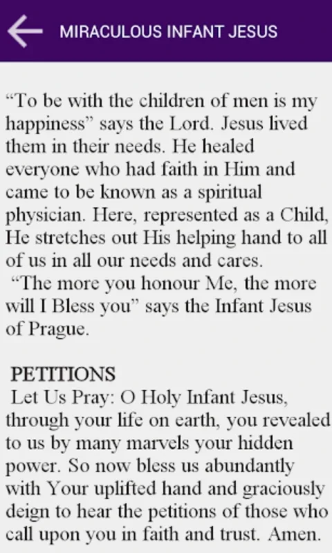 Infant Jesus for Android - A Multi-lingual Prayer App