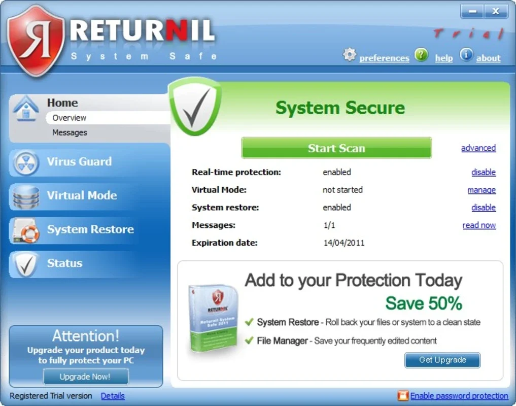 Returnil System Safe 2011 for Windows - Secure Your PC Now