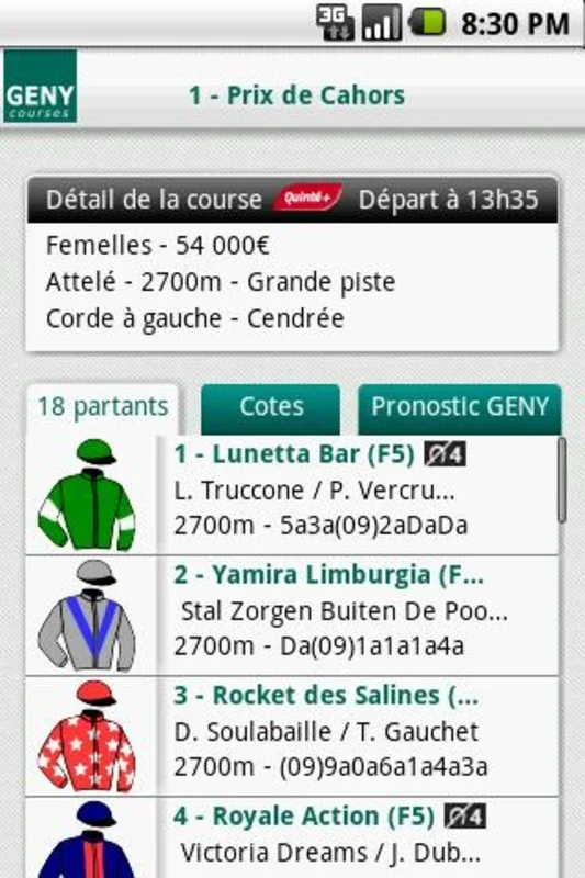 GENY for Android: Real-Time Horse Racing Insights