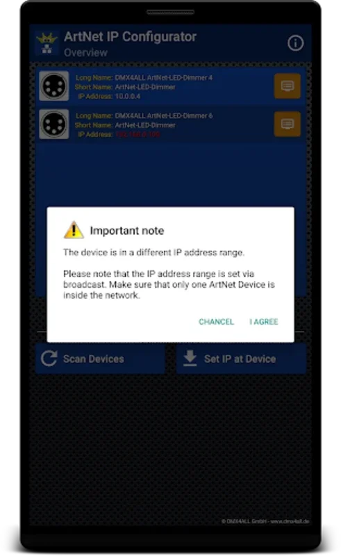 ArtNet IP Configurator for Android - No IP Range Changes Needed