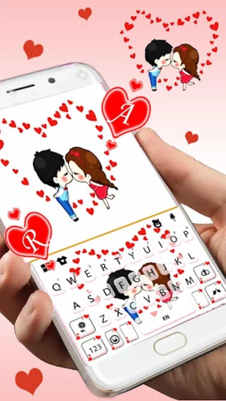 Cartoon Couple Hearts for Android - Customize Keyboard with 150+ Languages