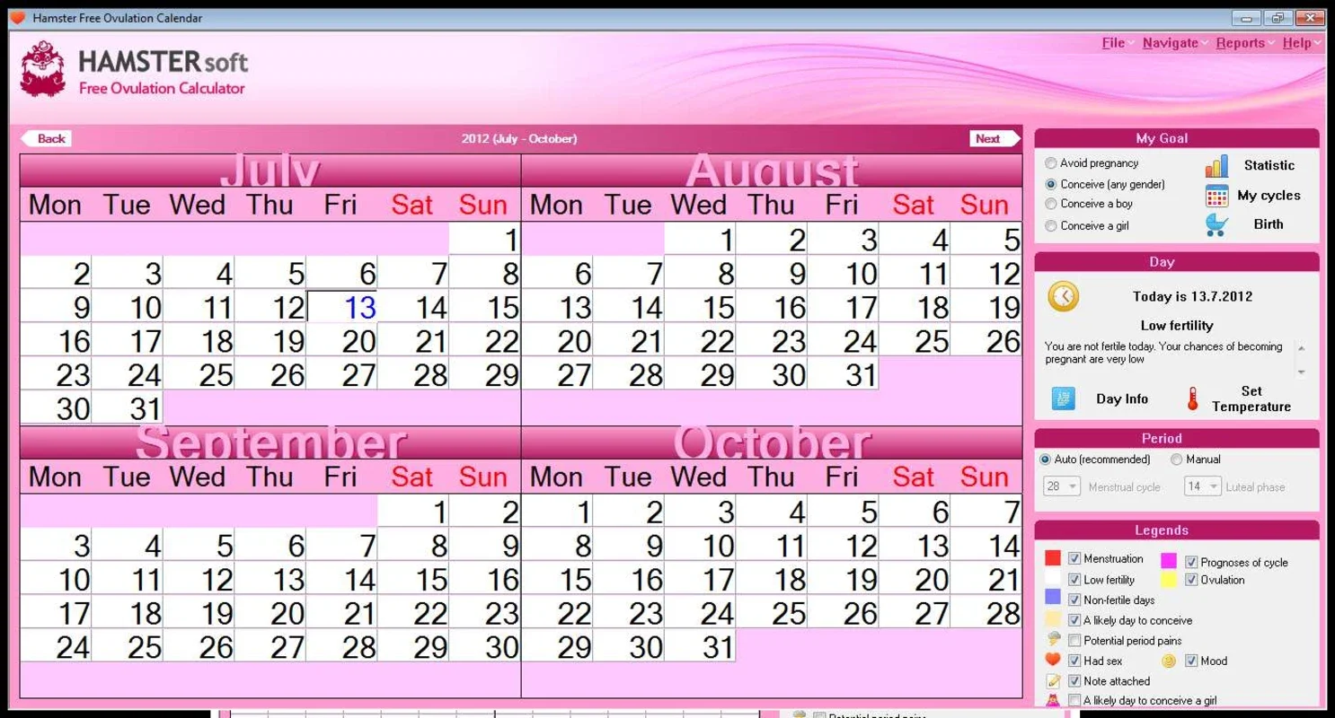 Hamster Free Woman Calendar for Windows - Avoid Unwanted Pregnancies