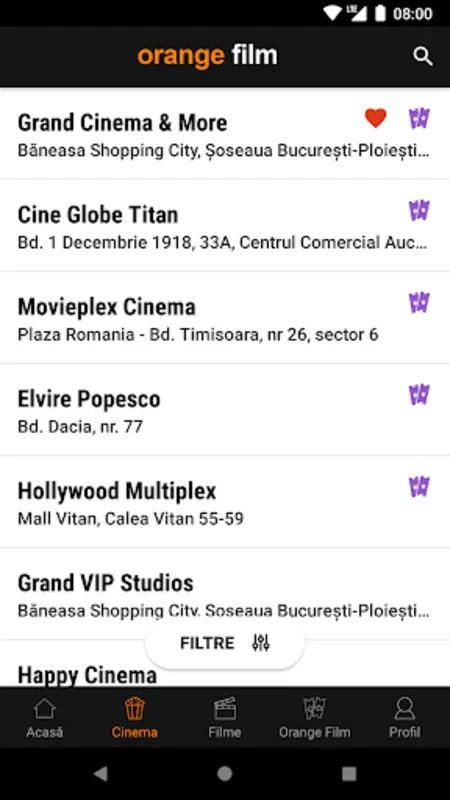 Orange Film for Android: Find Romanian Cinema Showtimes