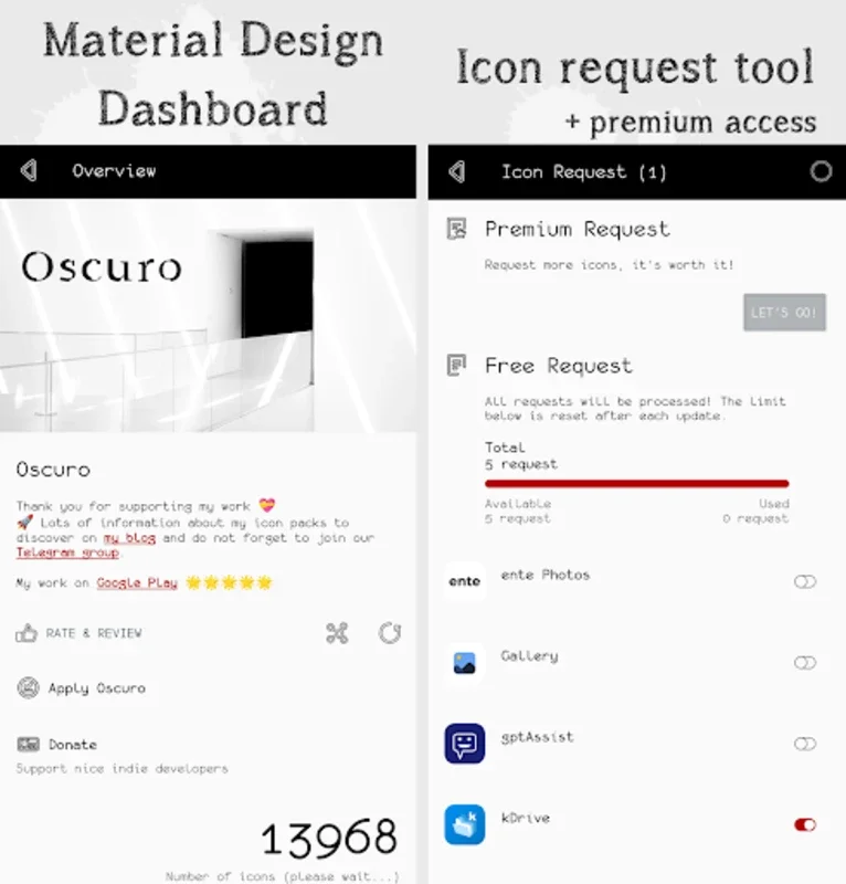 Oscuro for Android - Customize Your Device with 13700+ Icons