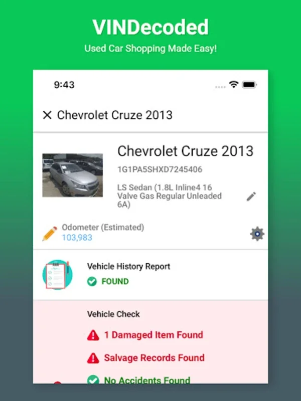 VIN Check Report for Used Cars for Android - Informed Buying