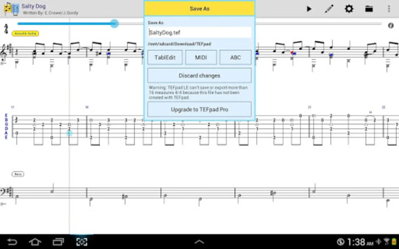 TEFpad for Android - Versatile Music Tablature Editor