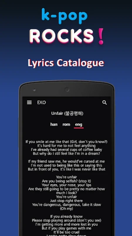 K-pop Rocks Lyrics for Android - Comprehensive Lyrics App