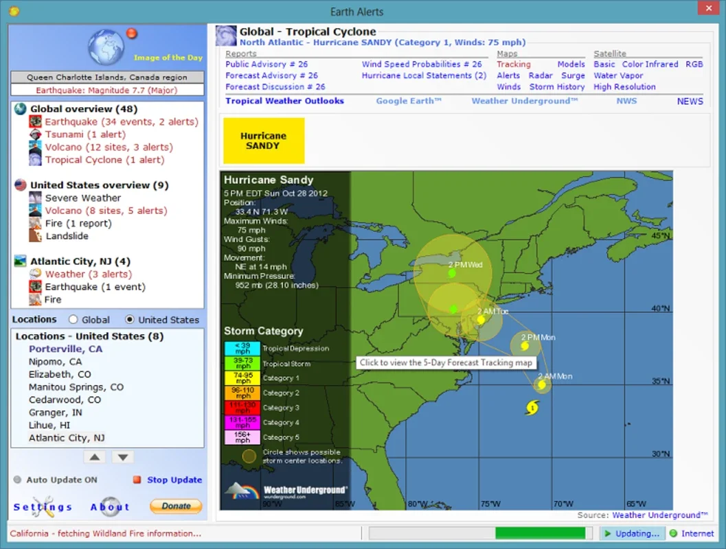 Earth Alerts for Windows - Real - Time Natural Event Info