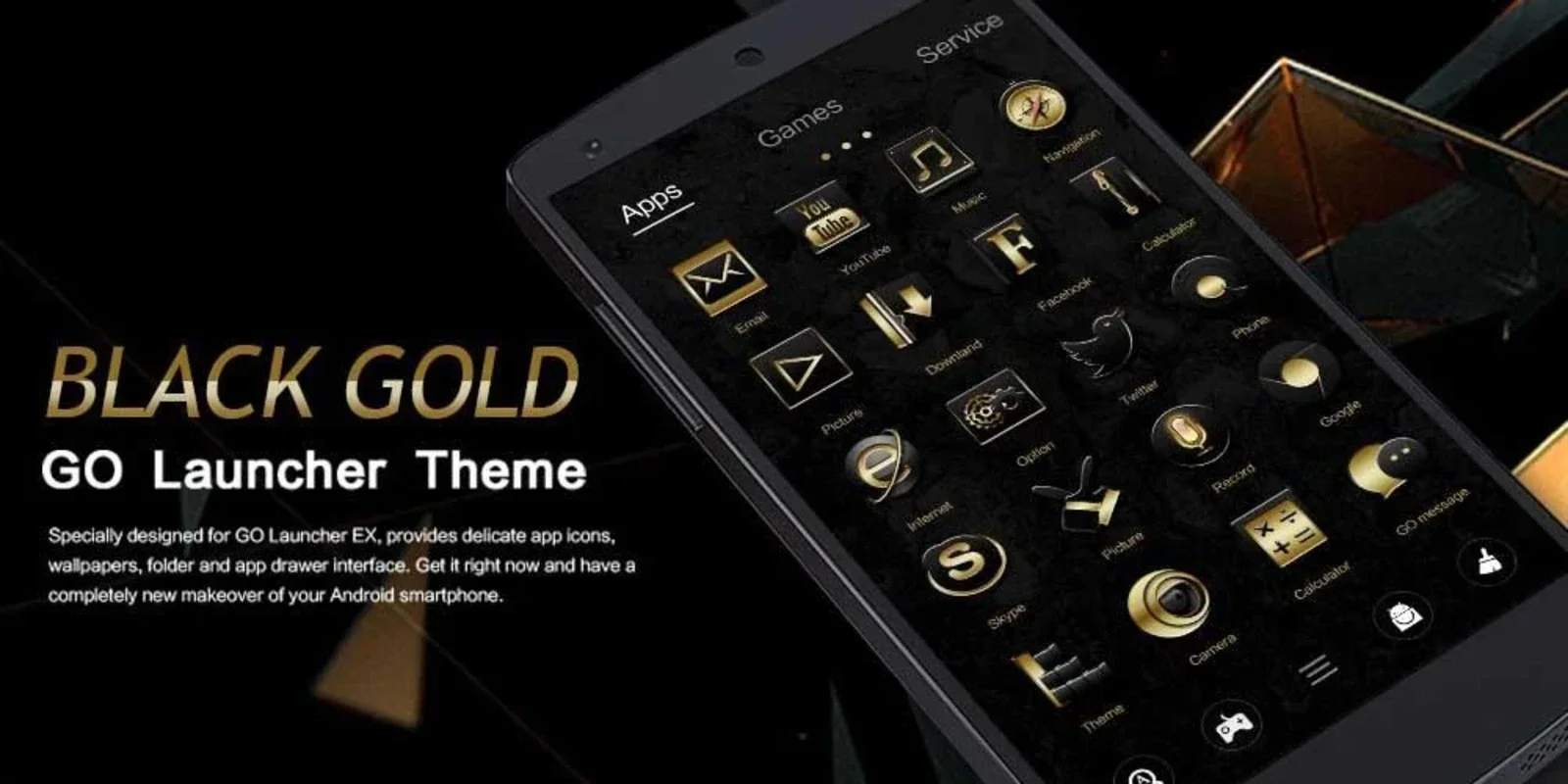 Black Gold GOLauncher EX Theme for Android: Elevate Your Style