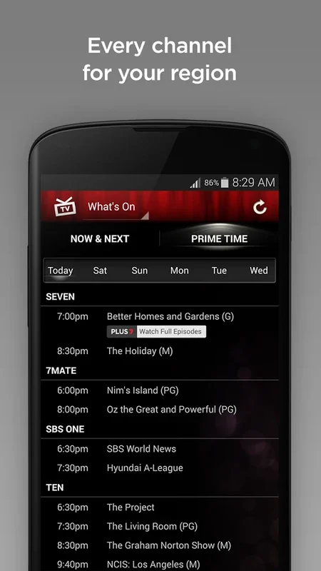 Yahoo!7 TV Guide for Android: Navigate TV Schedules