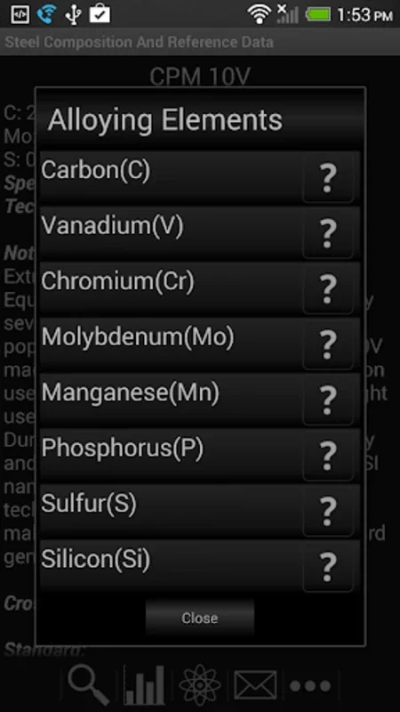 Knife Steel Composition Chart for Android - Comprehensive Alloy Database