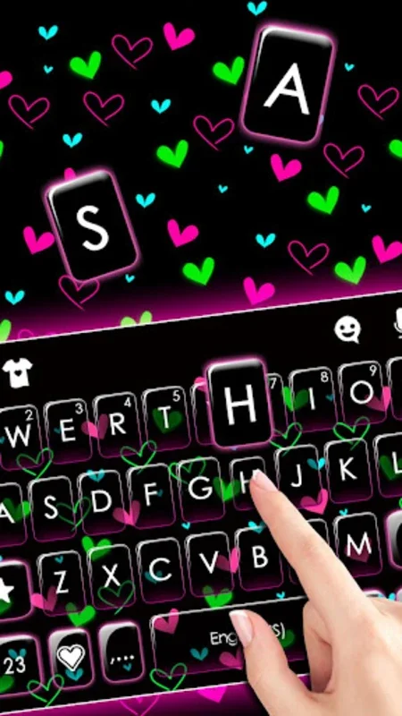 Shiny Neon Hearts Theme for Android - Personalized Keyboard