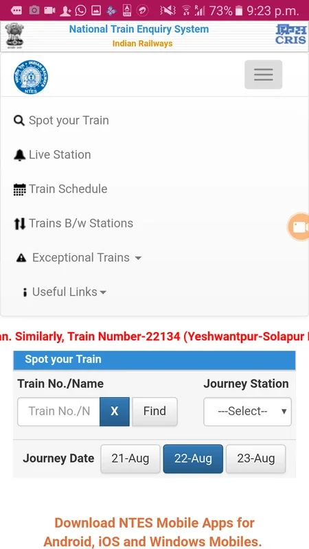 Live Train Status Indian Railway Enquiry for Android