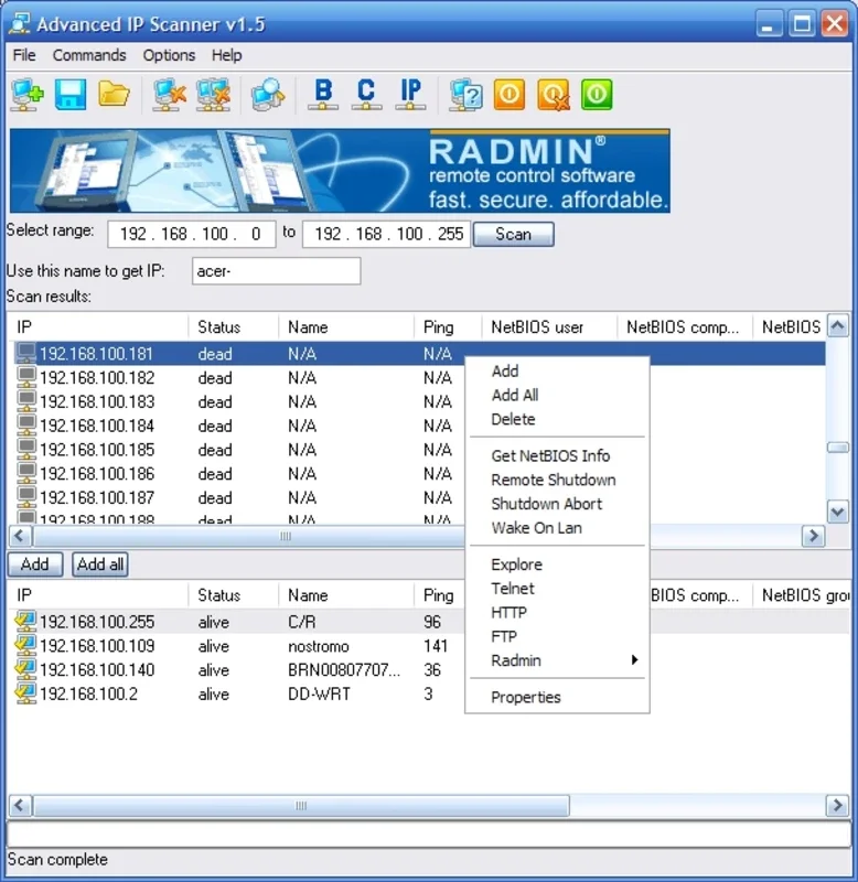 Advanced IP Scanner for Windows - Network Scanning & Interaction