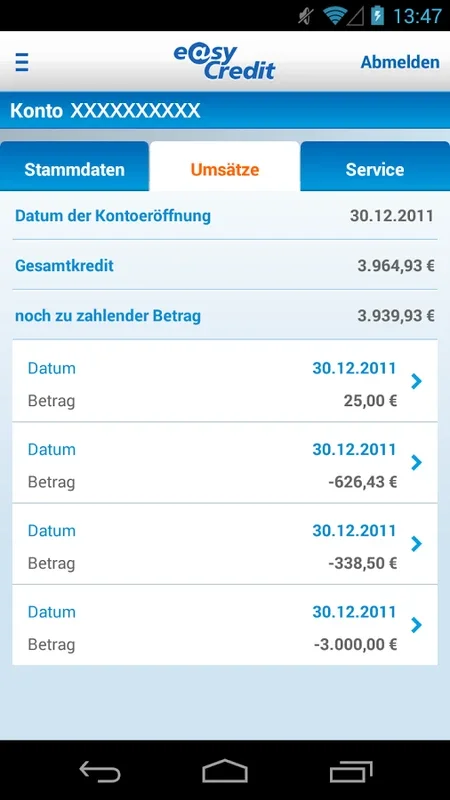 easyCredit for Android - Manage Your Finances Easily