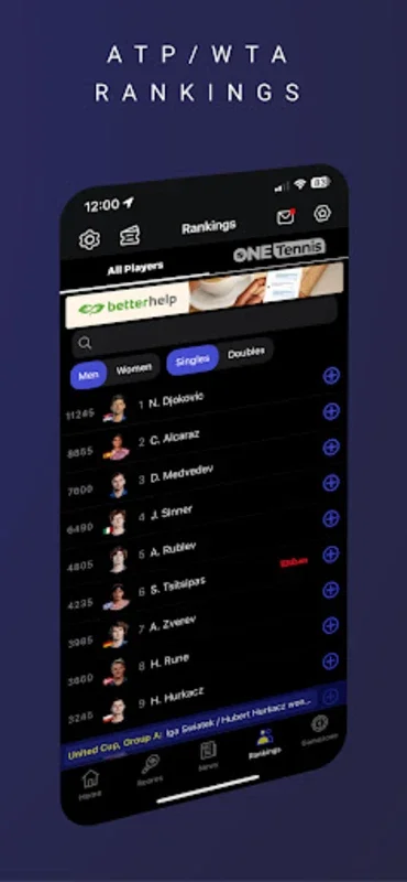 TennisONE for Android - Comprehensive Tennis Platform