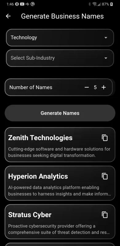 Business Name Generator for Android - AI-Powered Naming Tool