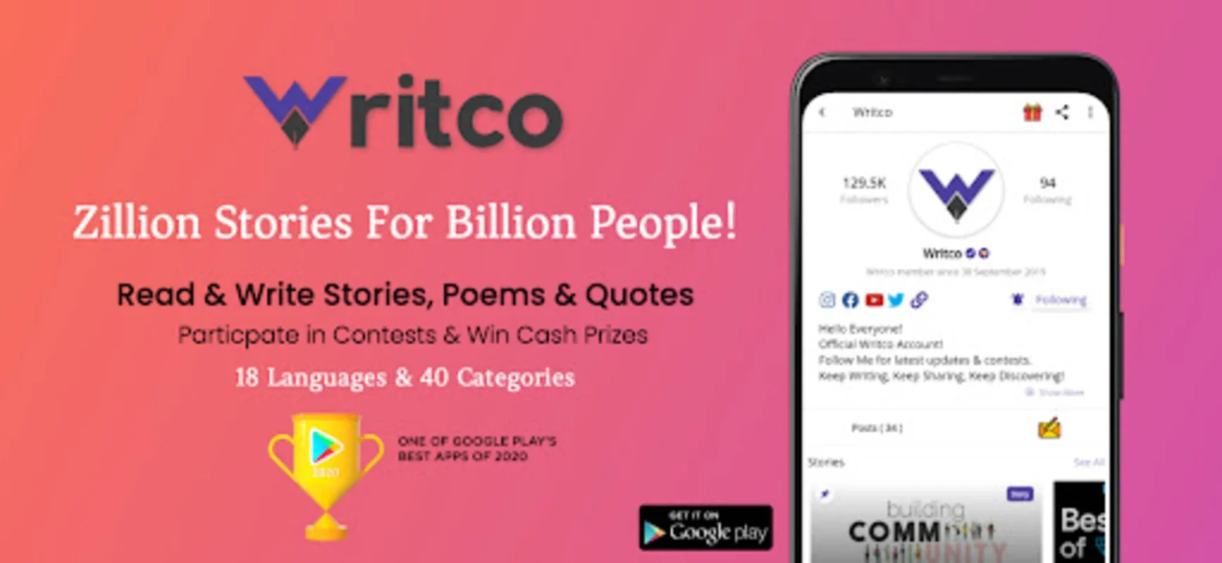 Writco – Reading & Writing App for Android - Connect with Global Writers