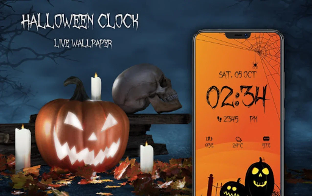 Halloween Spooky Digital Clock for Android - Spooky Live Wallpaper