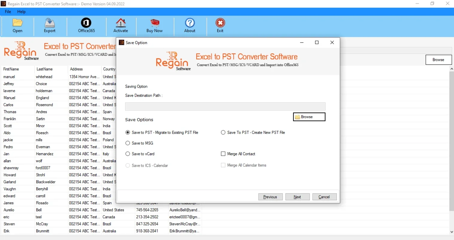 Regain Excel to PST Converter for Windows - Professional Export Tool