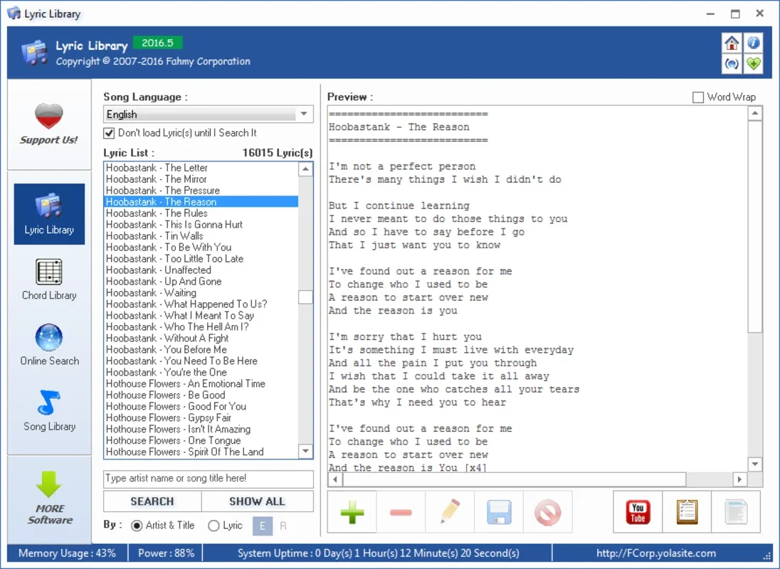 FCorp - Lyric Library for Windows: Find Lyrics & Chords