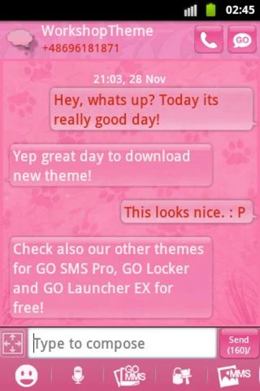 Pink 2 GO SMS PRO Theme for Android - Enhance Messaging