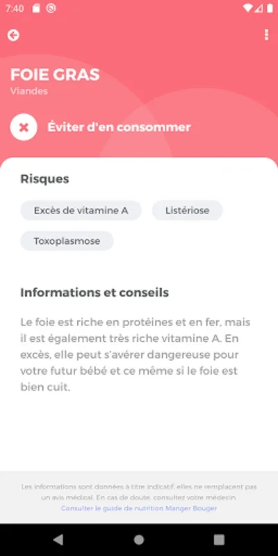 Aliments et Grossesse for Android: Nutritional Guidance